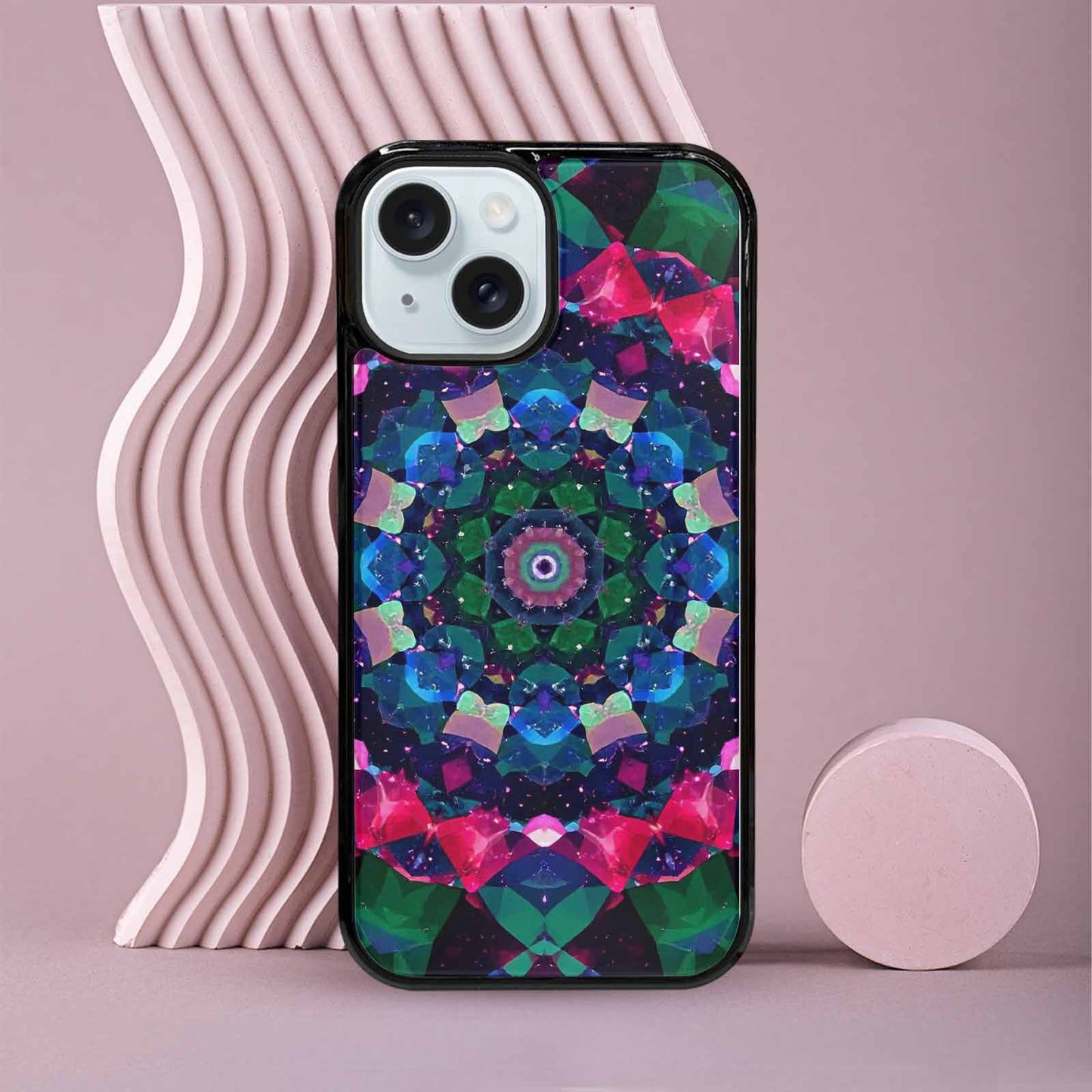 iPhone 15 Case — Crystal Mandala Art Seamless Pattern Vibrant, Custom Made Phone Cover