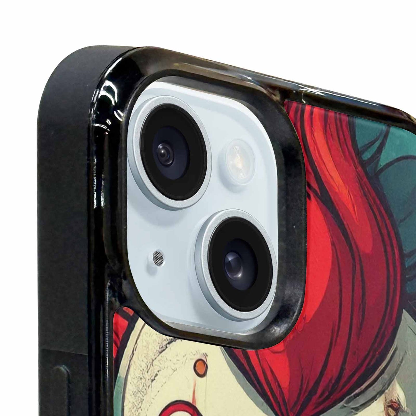 iPhone 15 Plus Case — Evil Circus Heads Faces Overlapping Patterns, Customized Protective Case
