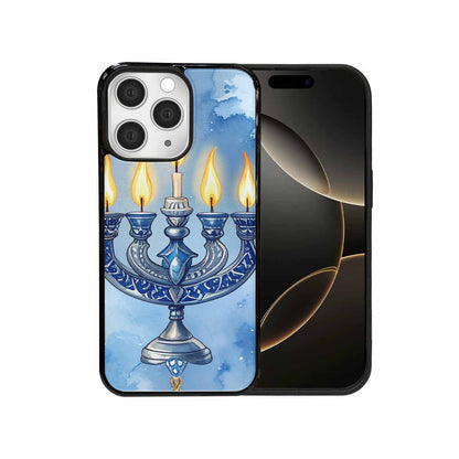 iPhone 15 Pro Max Case — Hanukkah Menorah Pattern Seamless Repeat Jewish, Custom Printed Phone Case