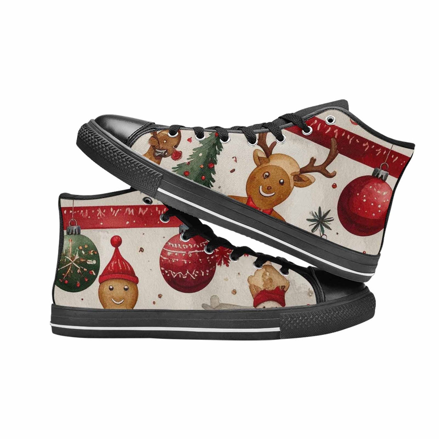 MEN'S Christmas Holly Snowflake High Top Canvas Wallpaper Art Shoes