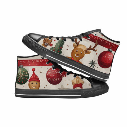 MEN'S Christmas Holly Snowflake High Top Canvas Wallpaper Art Shoes