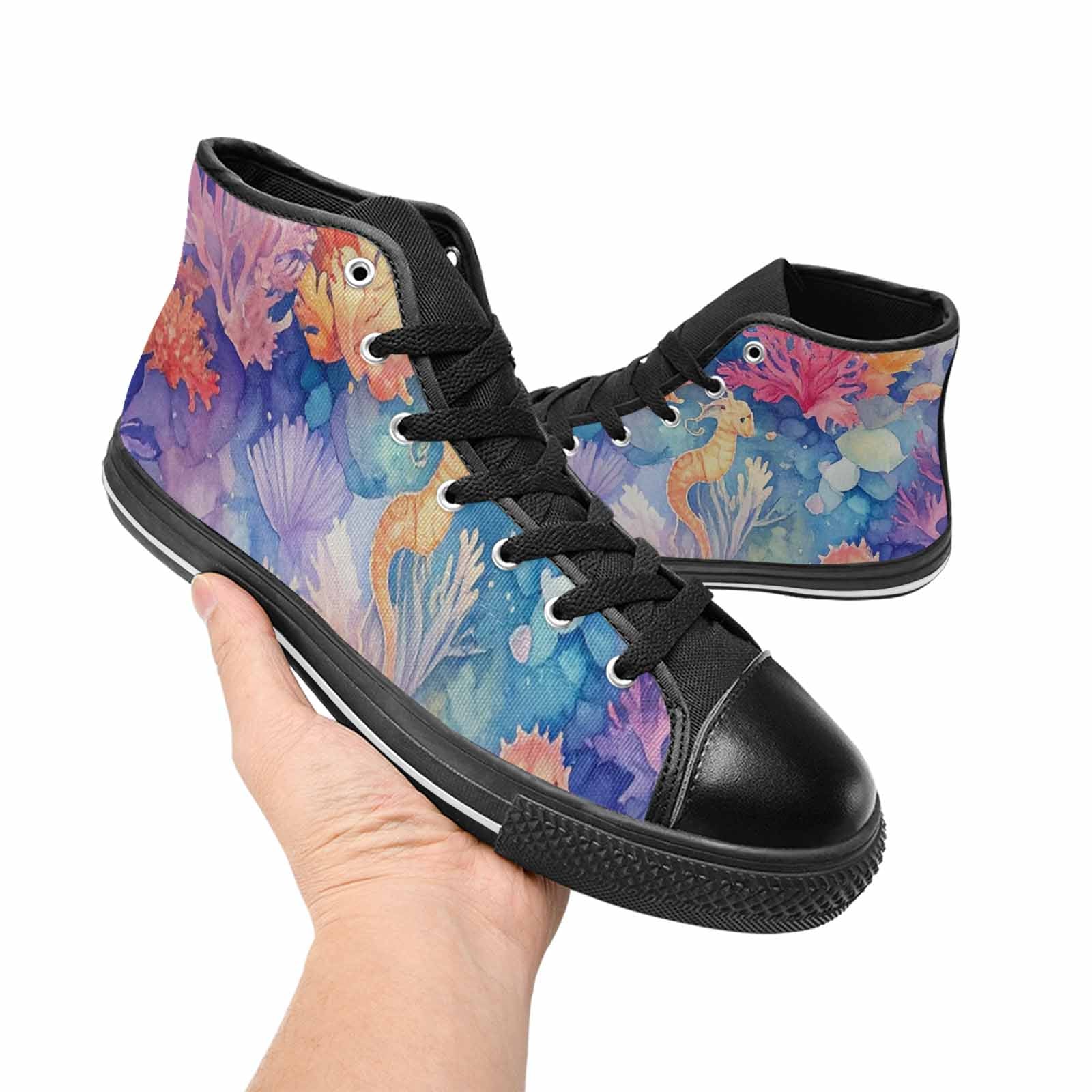 WOMEN'S Fish Scale Coral High Top Canvas Vibrant Chaos Sneakers