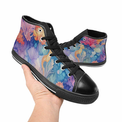 WOMEN'S Fish Scale Coral High Top Canvas Vibrant Chaos Sneakers