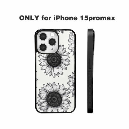 iPhone 15 Pro Max Case — Minimalist Line Art Sunflower, Custom Made Phone Cover