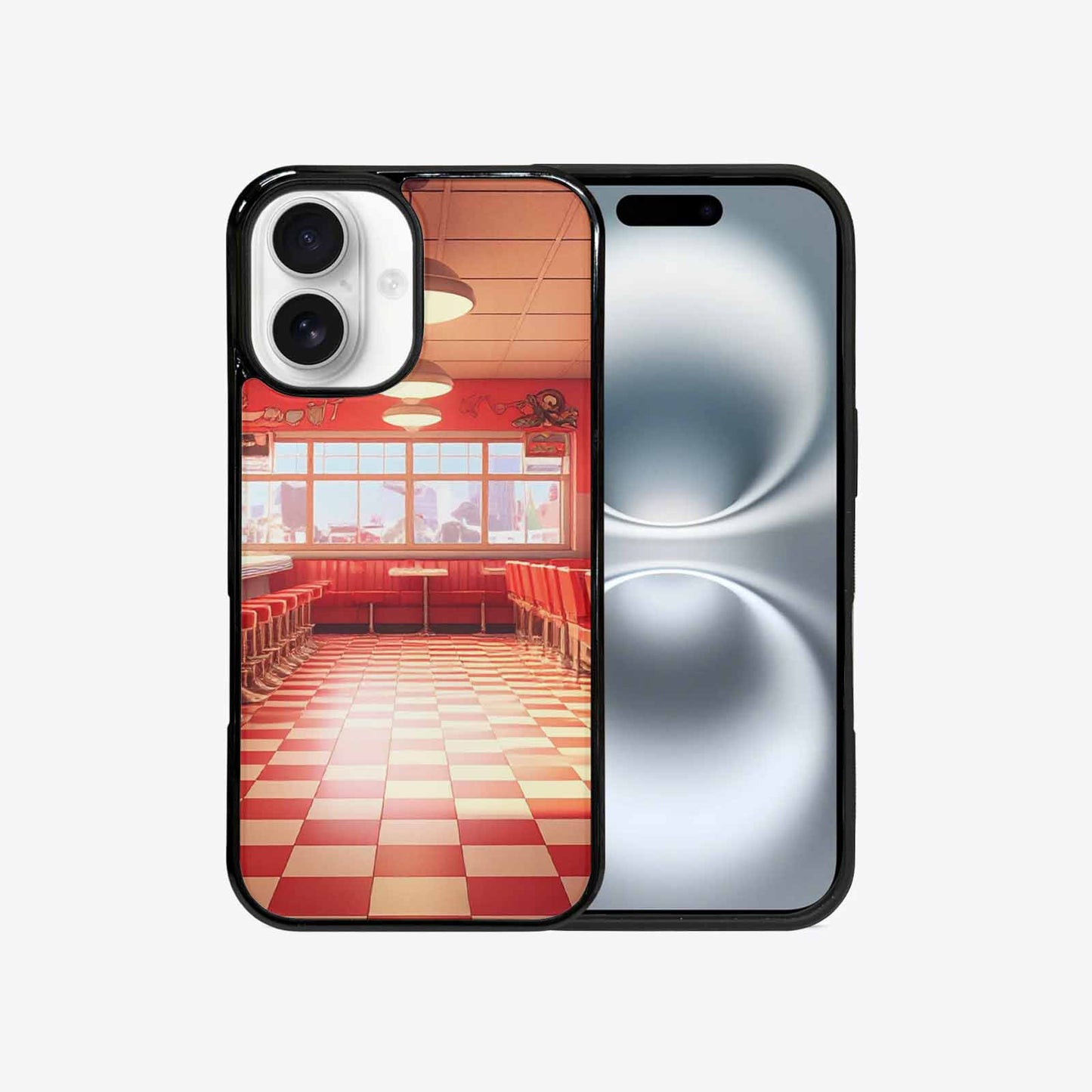 iPhone 16 Case — 1950s Diner Cartoon Art Pattern, Custom Phone Case