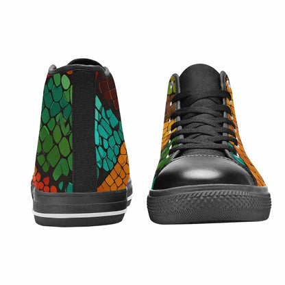 WOMEN'S Dark Snake Print High Top Canvas Neon Fantasy Shoes
