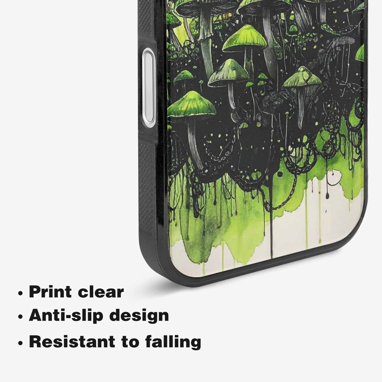 iPhone 16 Plus Case — Rainbow Drip Mushrooms Black Green Ink, Custom Phone Case