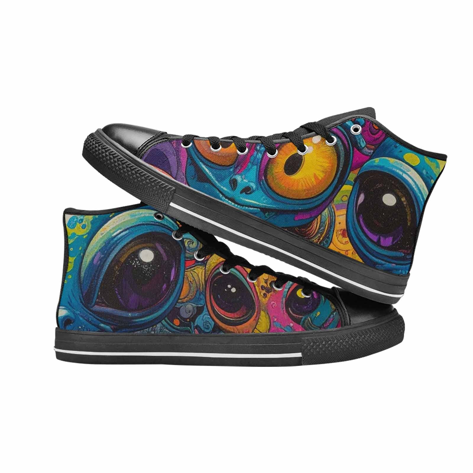 MEN'S Cartoon Alien Characters High Top Canvas Wallpaper Art Sneakers
