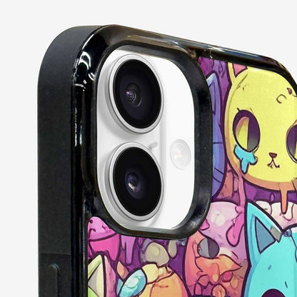 iPhone 16 Plus Case — Pastel Gore Cat Character Pattern Hundreds, Original Design Phone Case