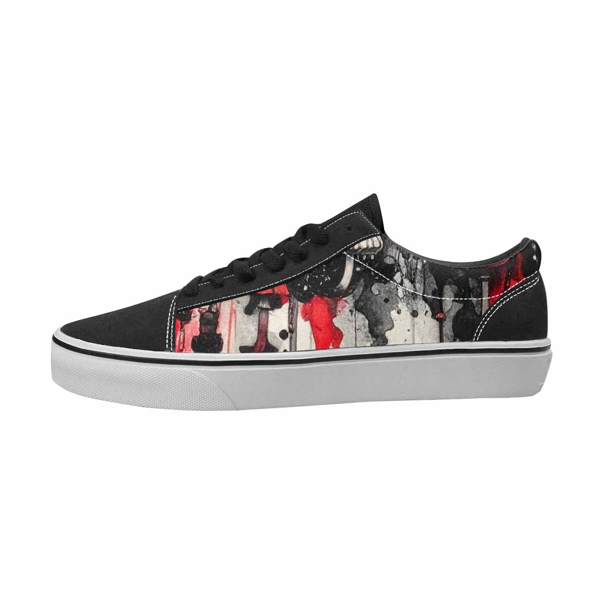 WOMEN'S Mushrooms Black & Red Ink Canvas One Of A Kind Cottagecore Limited Edition Sneakers