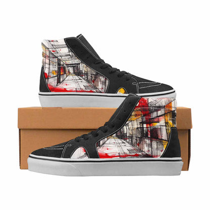 WOMEN'S Liminal Black & Red Ink High Top Canvas Streetwear Grunge Custom Shoes