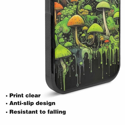 iPhone 15 Plus Case — Rainbow Drip Mushrooms Black Green Ink, Customized Protective Case