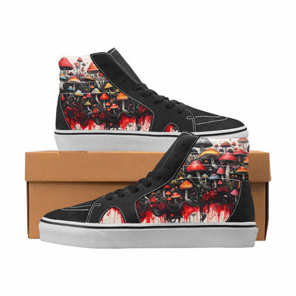 WOMEN'S Mushrooms Black & Red Ink High Top Canvas One Of A Kind Aesthetic Custom Streetwear Shoes
