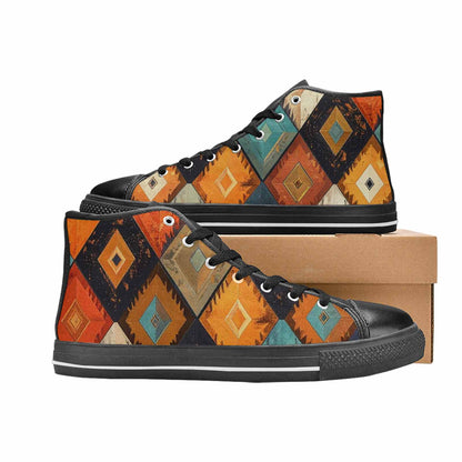 WOMEN'S Southwestern Geometric Diamond High Top Canvas Grunge Custom Sneakers