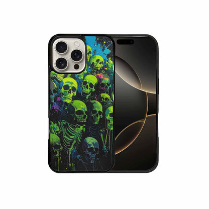 iPhone 16 Pro Max Case — Skeletons Neon Green Glow Skeletons Pattern, Customized Protective Case