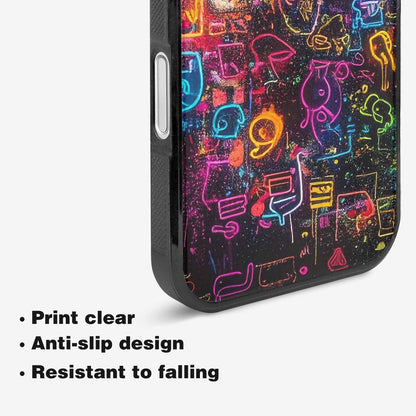 iPhone 16 Plus Case — Neon Glow Outline Icon Pattern Hundreds, Custom Made Phone Cover