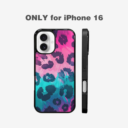 iPhone 16 Case — Leopard Neon Pink Teal Airbrush, Custom Designed Case Cover
