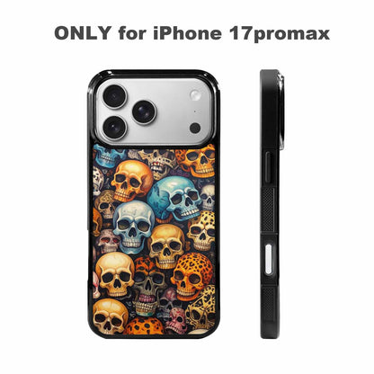 iPhone 17 Pro Max Case — Skulls Pattern Hundreds Of Gothic Skulls, Custom Printed Phone Case