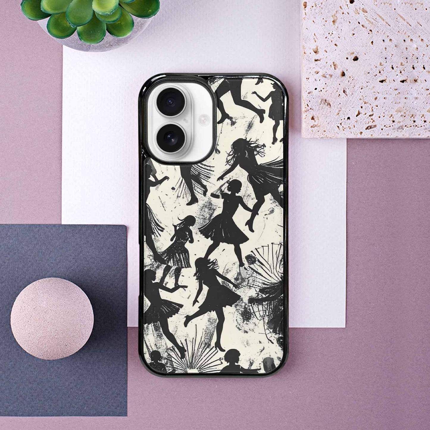 iPhone 16 Case — Bold Dancing Figure Line Art Pattern, Unique Phone Case Design