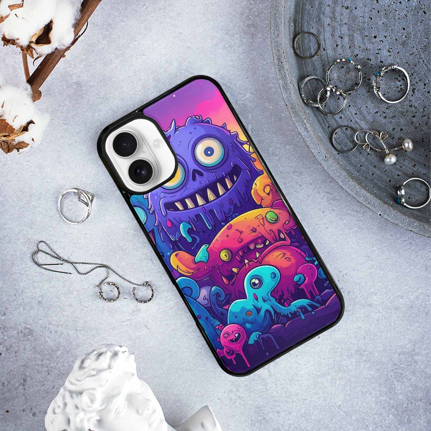 iPhone 16 Plus Case — Overlapping Endlessly No Empty Space Monsters, Custom Made Phone Cover