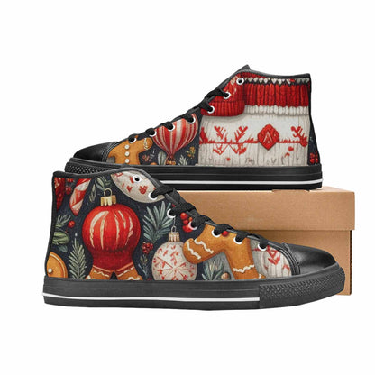WOMEN'S Christmas Holly Snowflake High Top Canvas Vivid Custom Sneakers