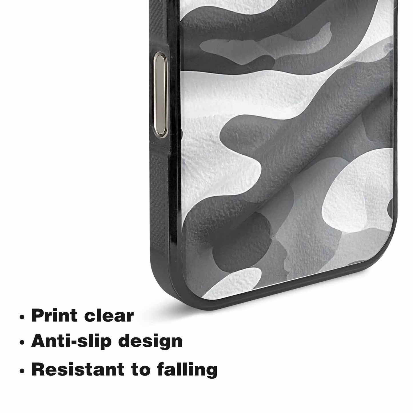 iPhone 15 Pro Max Case — Grey Camo Print, Custom Designed Case Cover