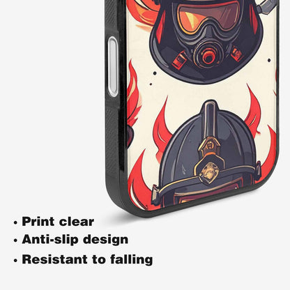 iPhone 16 Case — Firefighter Pattern Flames Axes Helmets Seamless, Customized Protective Case