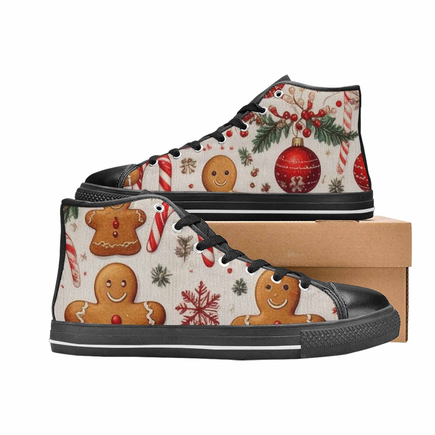 WOMEN'S Christmas Holly Snowflake High Top Canvas Vivid Custom Sneakers