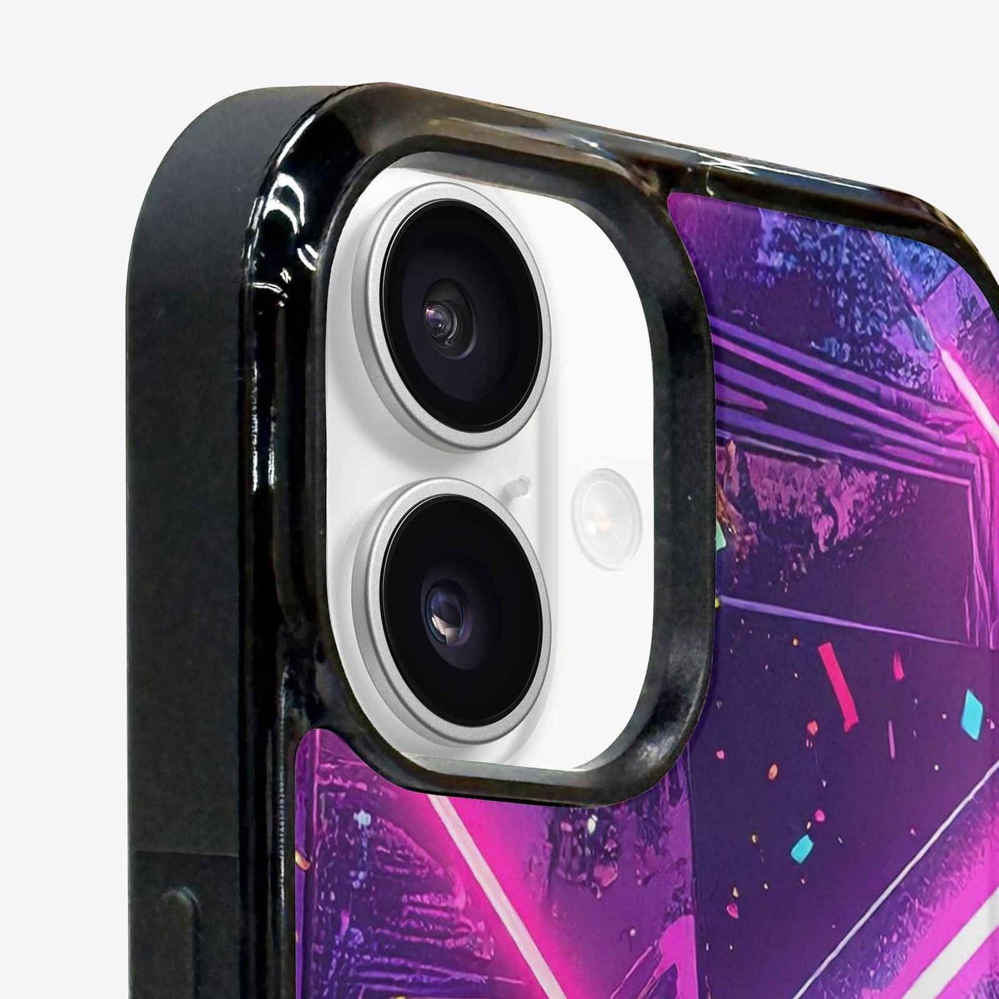 iPhone 16 Case — Neon Grid Confetti, Personalized Phone Case