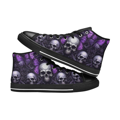 WOMEN'S Skull Butterfly Purple Iridescent High Top Canvas Vivid Custom Shoes
