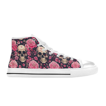 WOMEN'S Skull Cherry Blossom High Top Canvas Vivid Custom Shoes