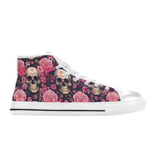 WOMEN'S Skull Cherry Blossom High Top Canvas Vivid Custom Shoes