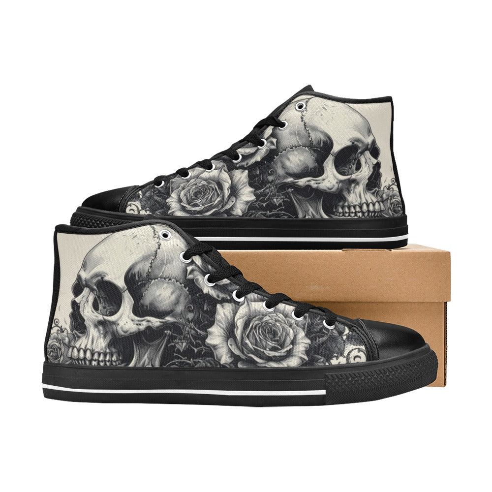 Dark Sugar Skull Men's Gothic Art High Top Canvas Shoes | Freaky Shoes®