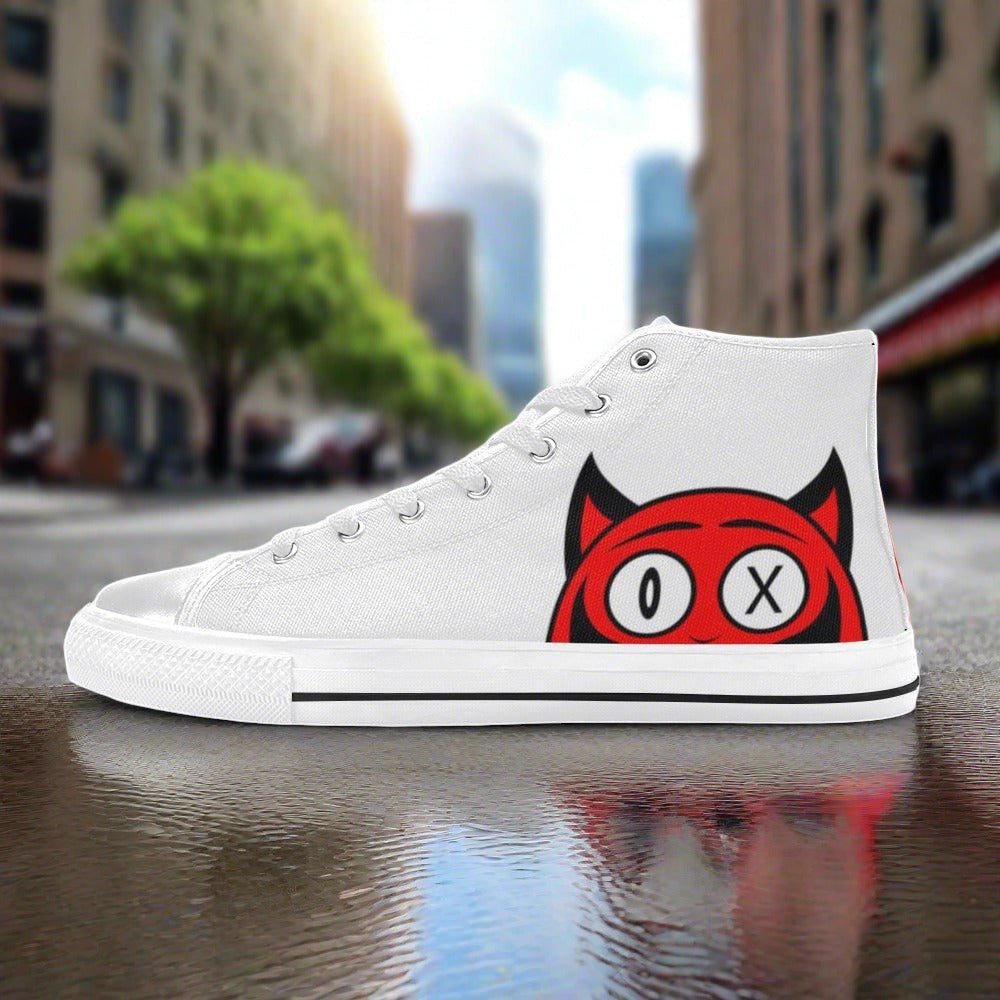 Women's Devil custom high-top canvas shoes — wearable art by Freaky Shoes
