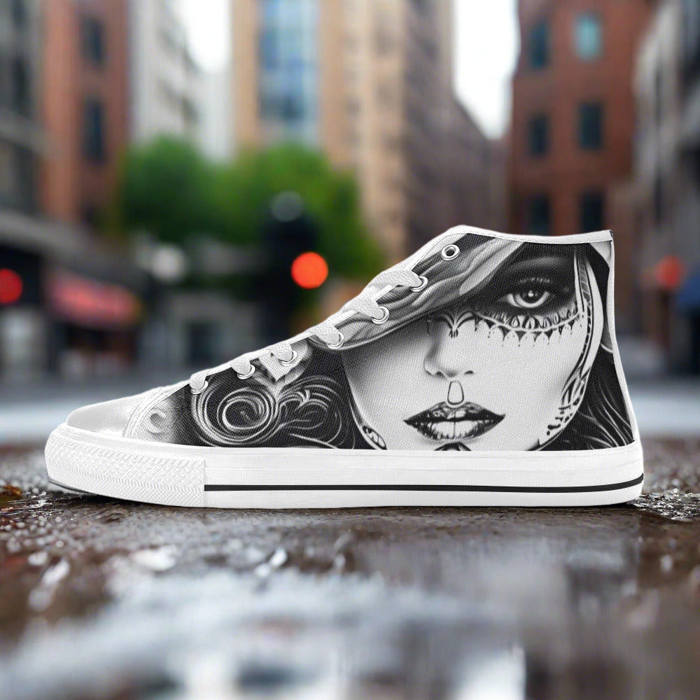Aurora Borealis Crimson Black Wearable WOMEN Bold Art - Freaky Shoes | Custom Art Sneakers