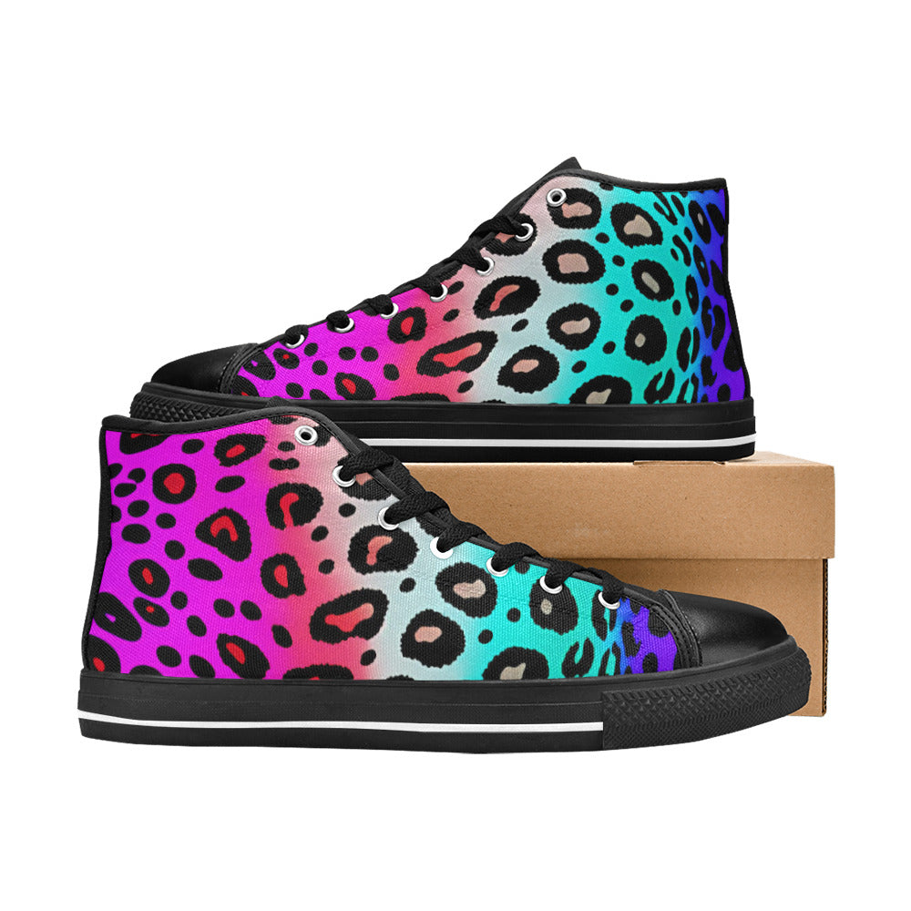 MEN'S Colored Leopard Print Art High Top Canvas Surreal Custom Sneakers