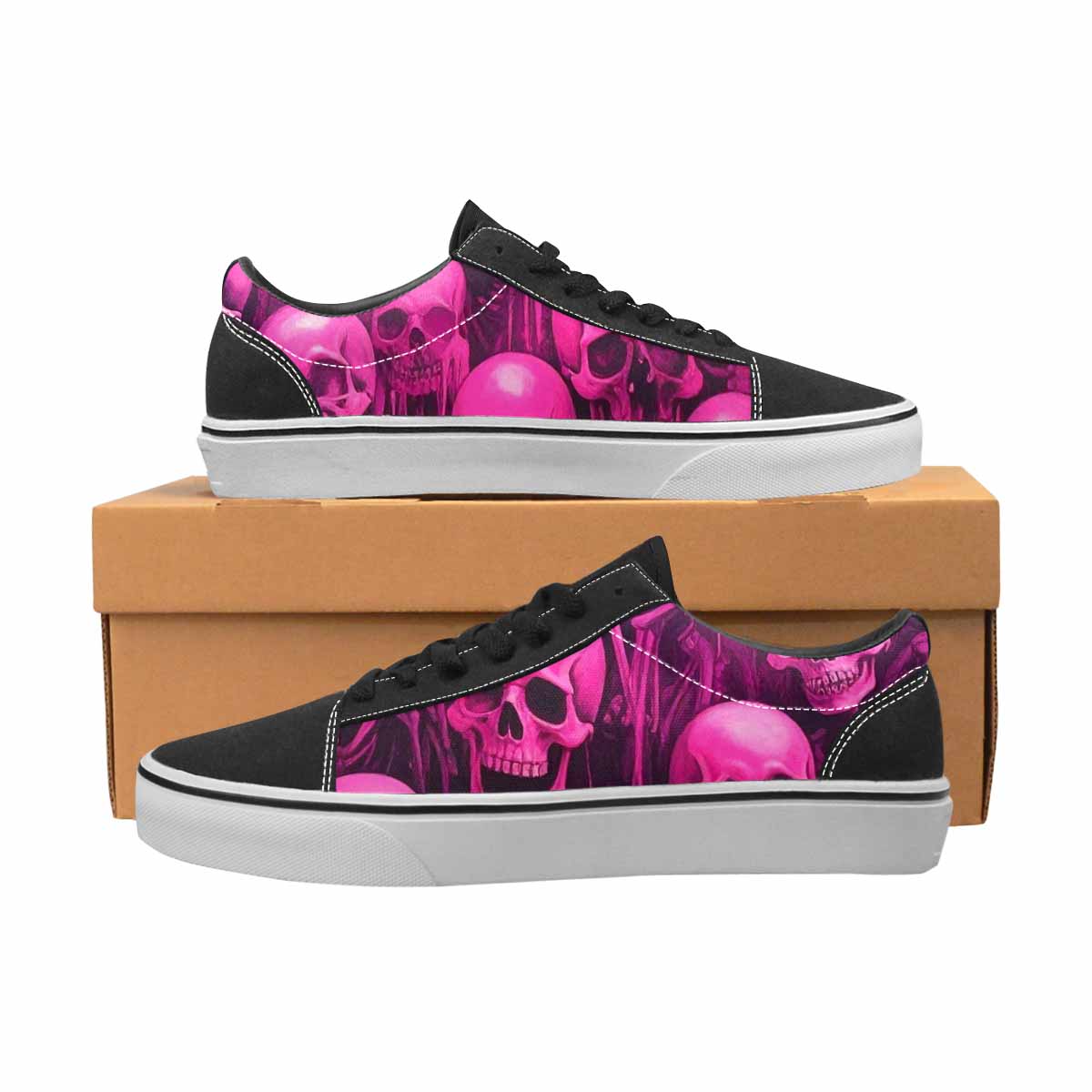 WOMEN'S Skeletons  Neon Pink Lace-Up Canvas Aesthetic Custom Shoes