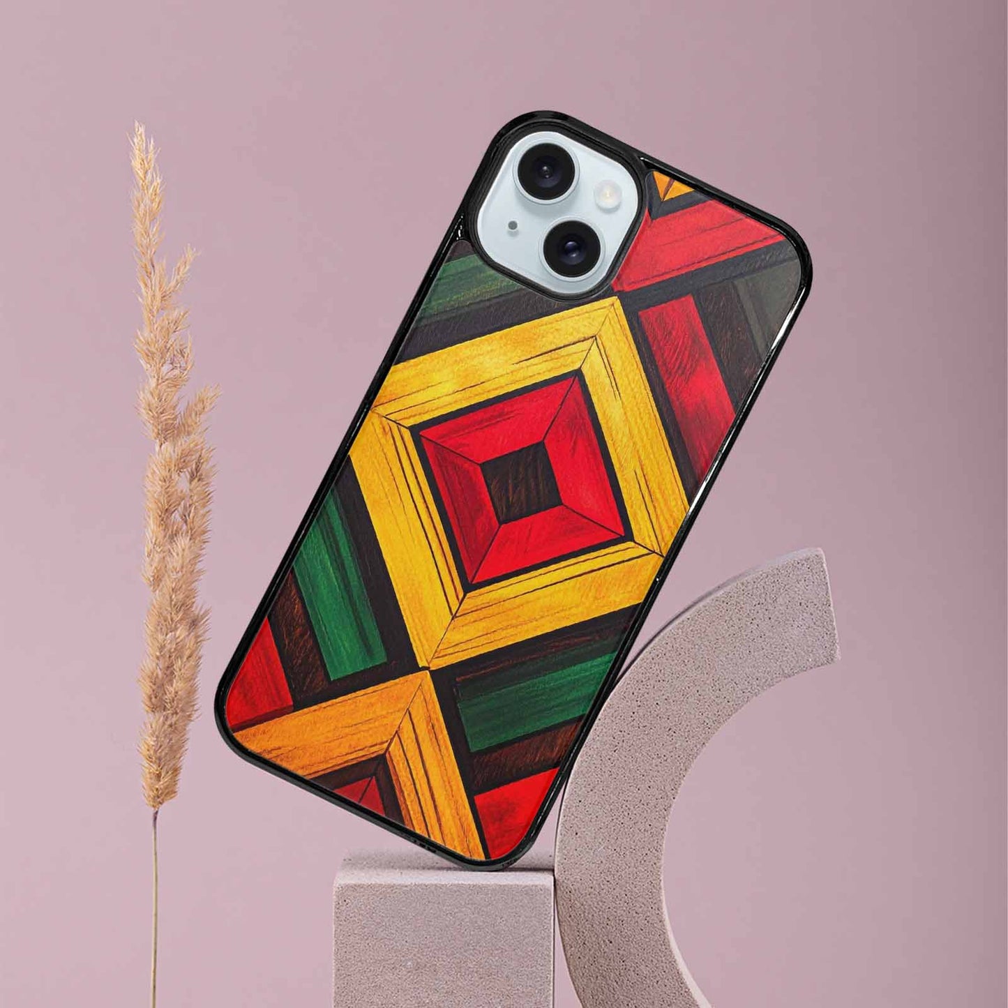 iPhone 15 Plus Case — African Kente Cloth Inspired Pattern Geometric, Custom Phone Case