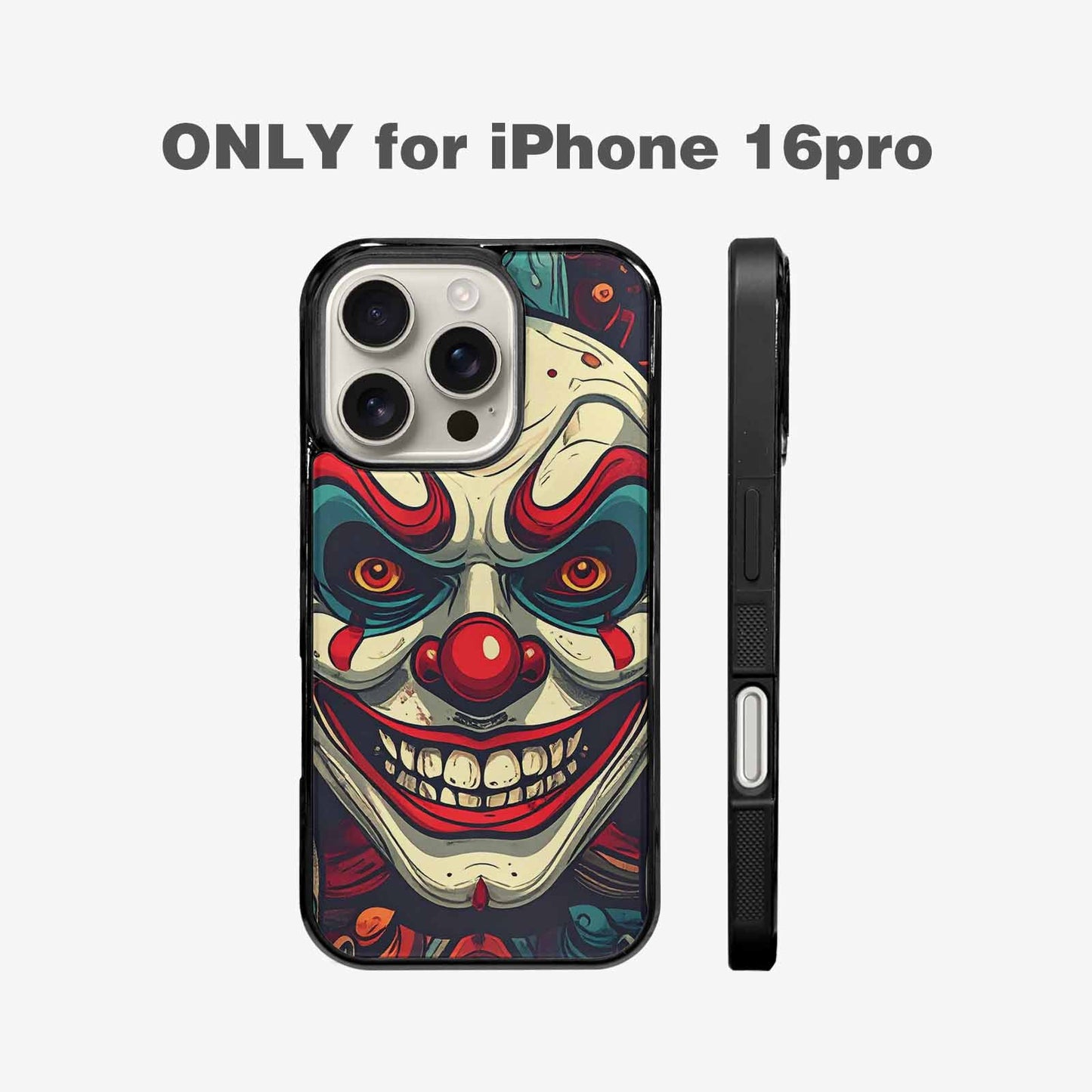 iPhone 16 Pro Case — Evil Circus Heads Faces Overlapping Patterns, Custom Art Phone Cover