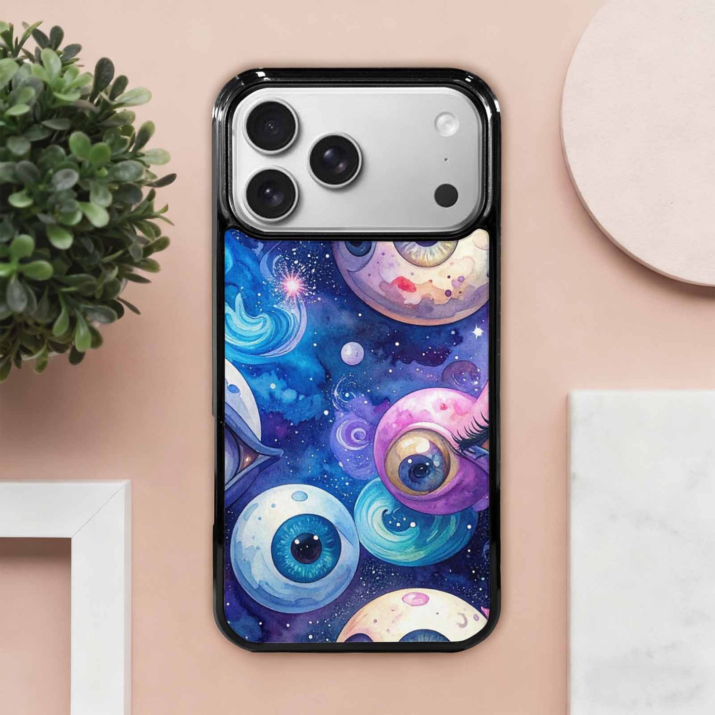 iPhone 17 Pro Max Case — Cartoon Eyeballs Galaxy Space, Custom Art Phone Cover