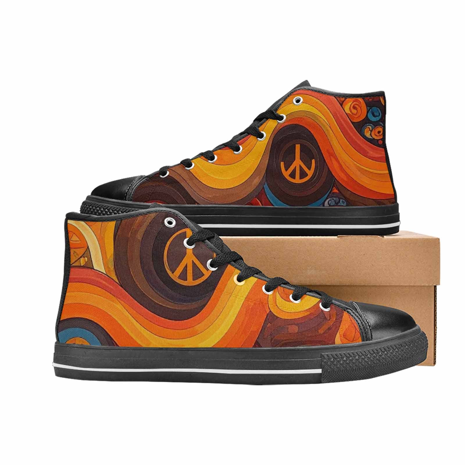 WOMEN'S Groovy 70S Peace High Top Canvas Cottagecore Shoes