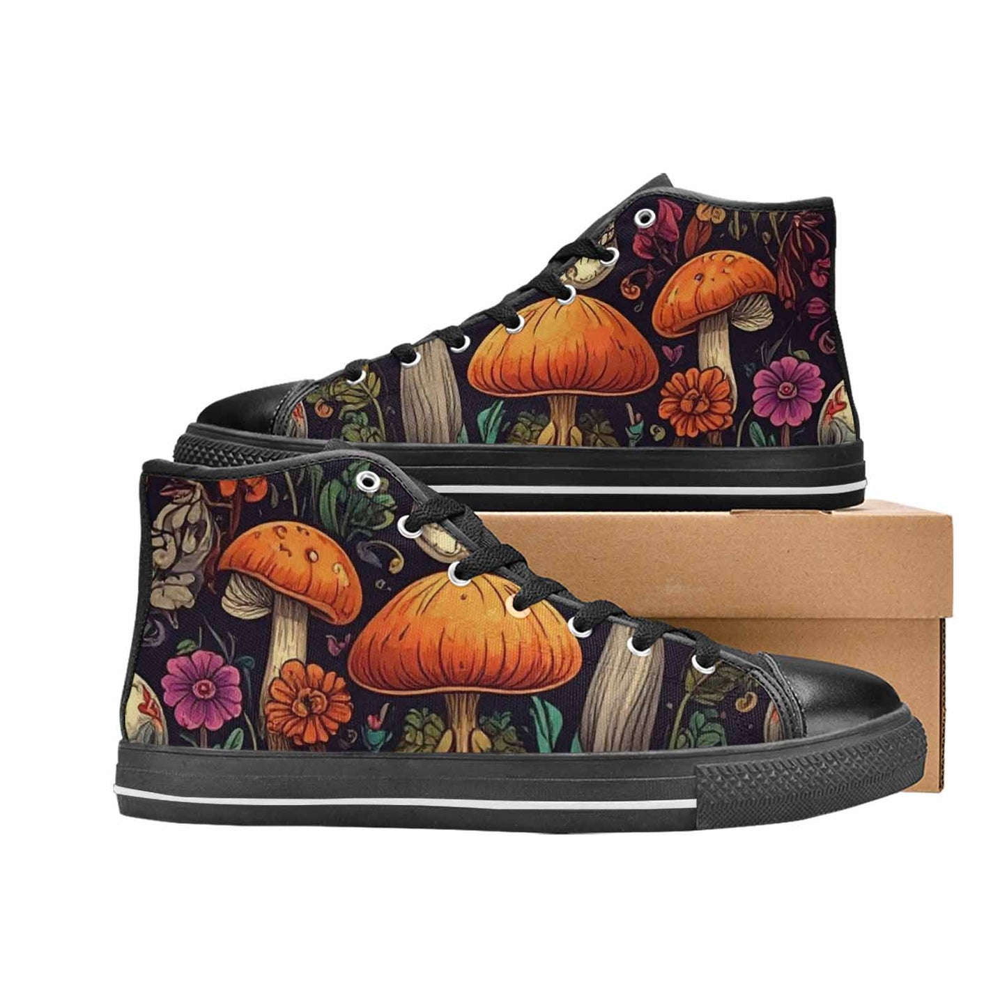 MEN'S Mushrooms And Skulls High Top Canvas Vibrant Chaos Sneakers