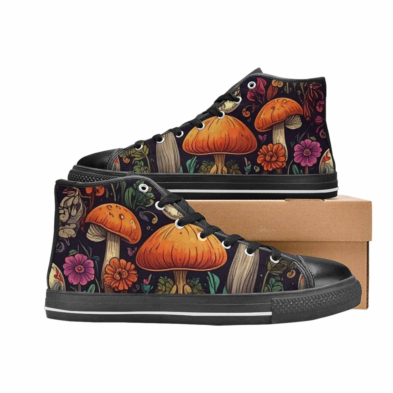 MEN'S Mushrooms And Skulls High Top Canvas Vibrant Chaos Sneakers