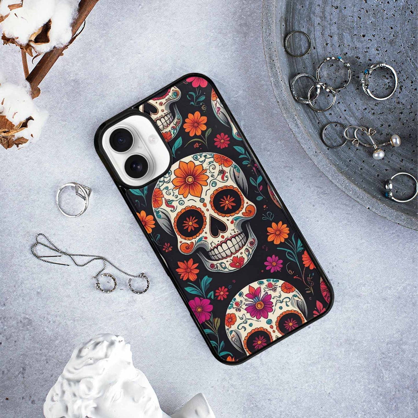 iPhone 16 Plus Case — Dia De Los Muertos Sugar Skull, Custom Phone Case