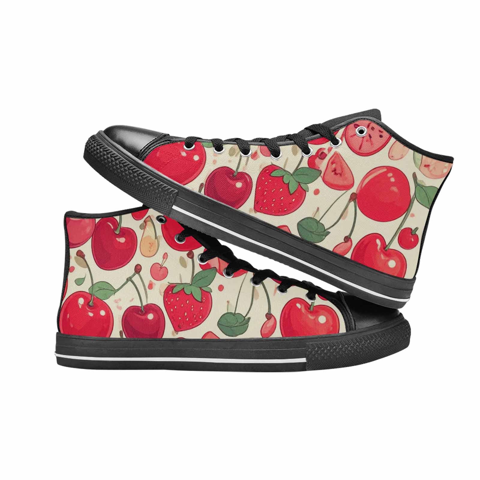 WOMEN'S Cherry Fruit Print High Top Canvas Cottagecore Custom Shoes