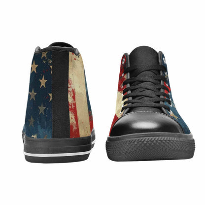 MEN'S American Flag Stars High Top Canvas Vibrant Chaos Custom Sneakers