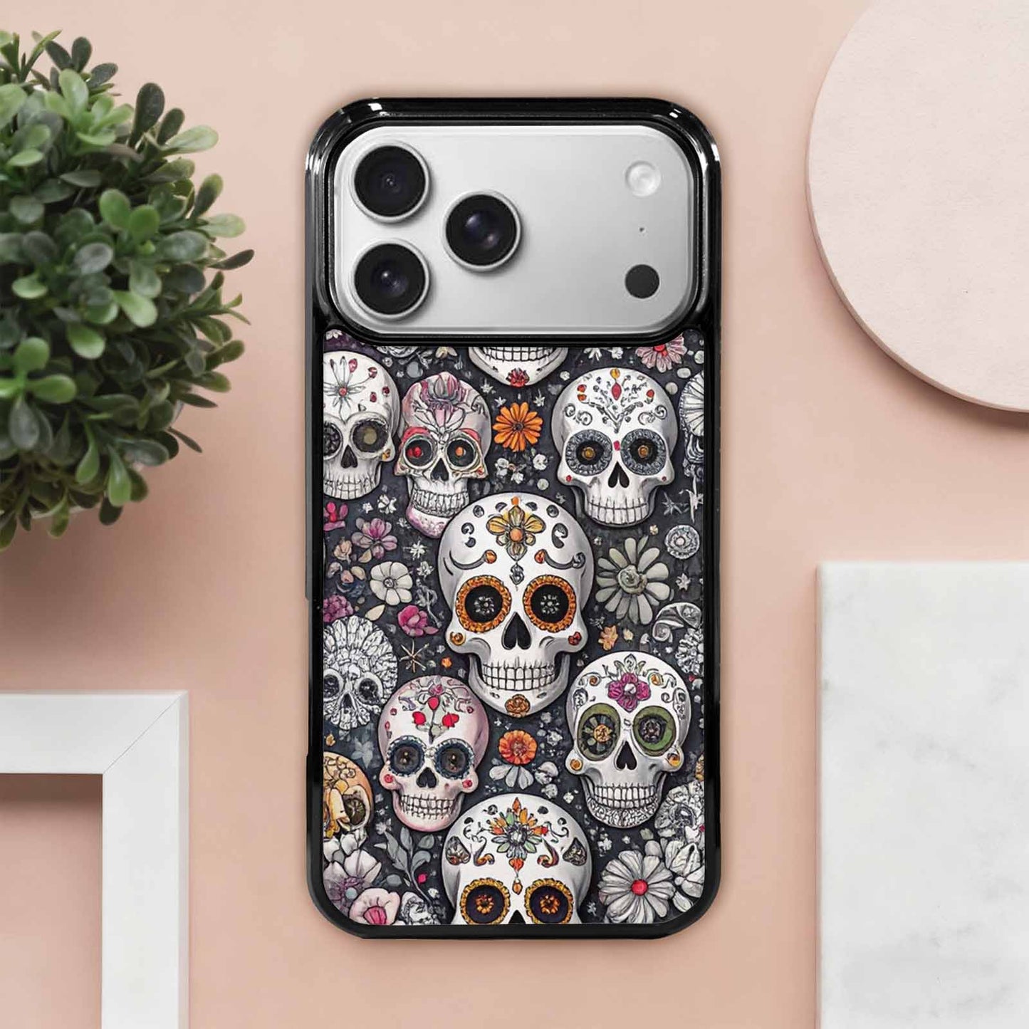 iPhone 17 Pro Max Case — Greyscale Black And White Gothic Skulls, Customized Protective Case