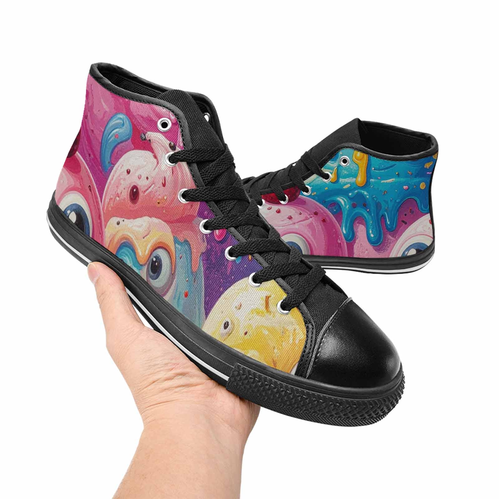 WOMEN'S Melting Icecream Monster Cherry High Top Canvas Vibrant Chaos Custom Shoes