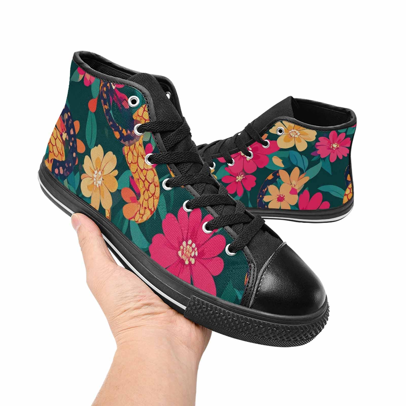 MEN'S Floral Snake Print High Top Canvas Wallpaper Art Sneakers