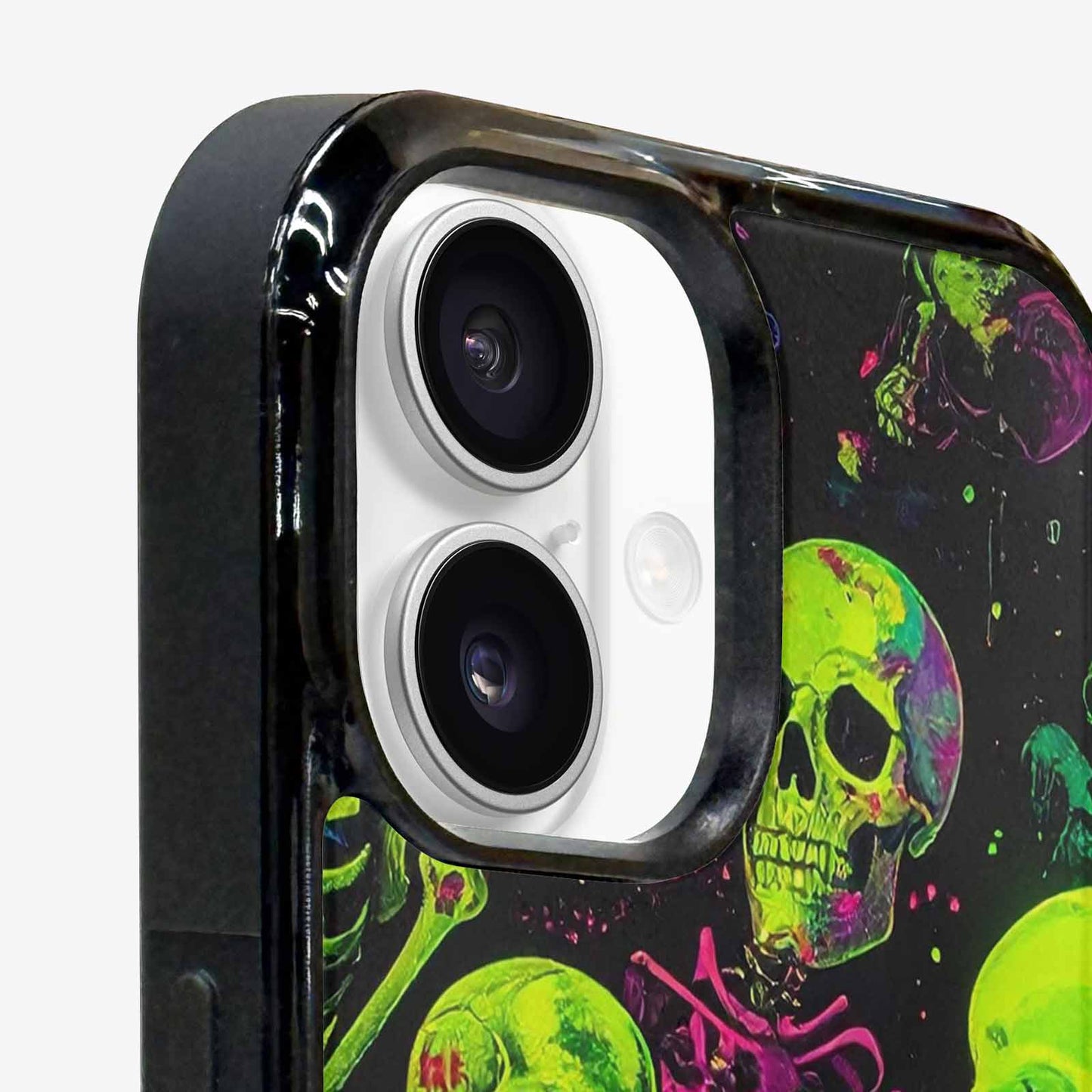 iPhone 16 Case — Skeletons Neon Green Glow Skeletons Pattern, Custom Phone Case